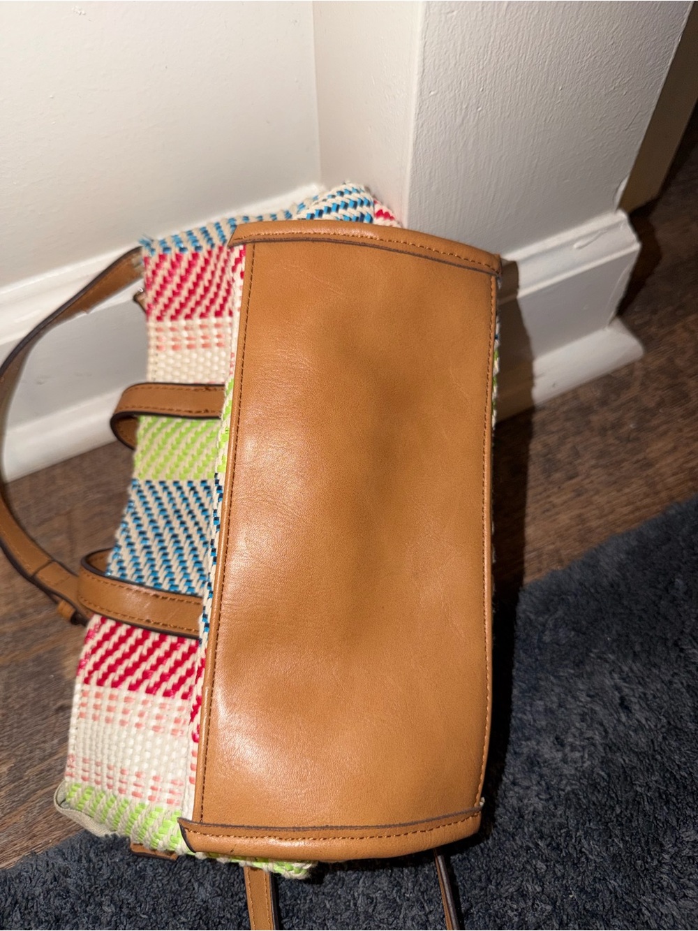 Nautica Multicolor Woven Satchel with Tan Trim - Picture 4 of 5